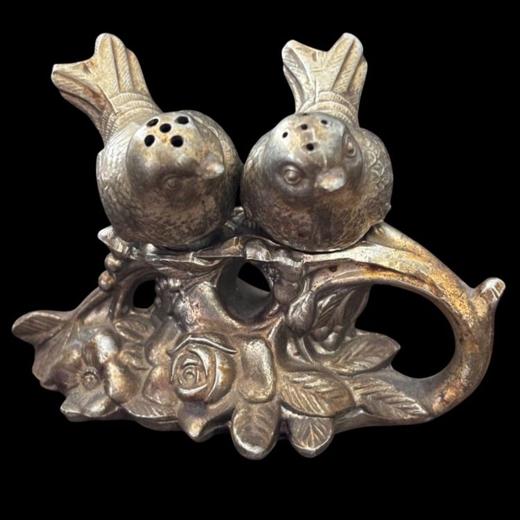 Brass Birds On Branch Salt & Pepper Shakers with Original Stoppers
