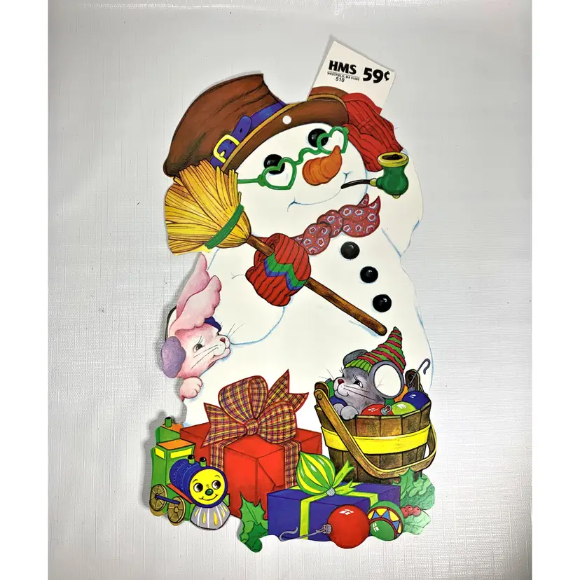 Double Sided Snowman Die Cut Decoration Cardboard Artfaire Christmas 80s Vintage