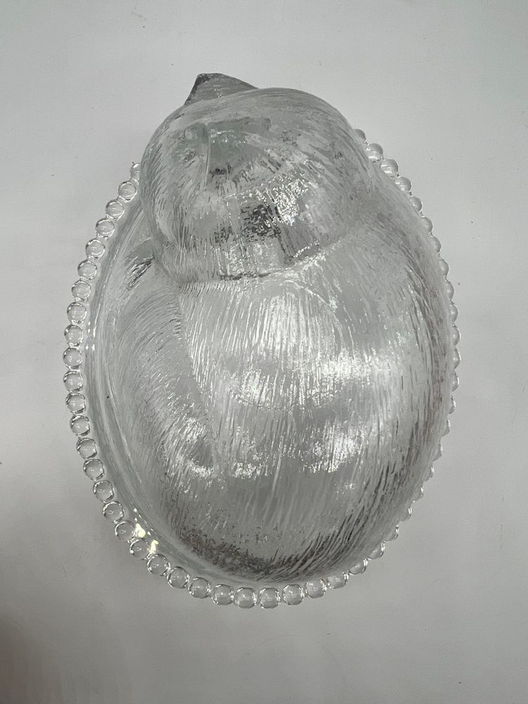 Vintage Clear Indiana Glass Curled Cat Candy Dish & Lid Nest Bowl