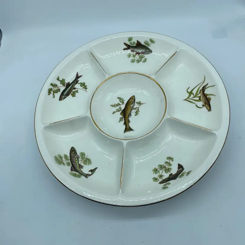 #4805 Norway Figgio Sectioned Serving Dish With Fish Motifs 10.5 Inch