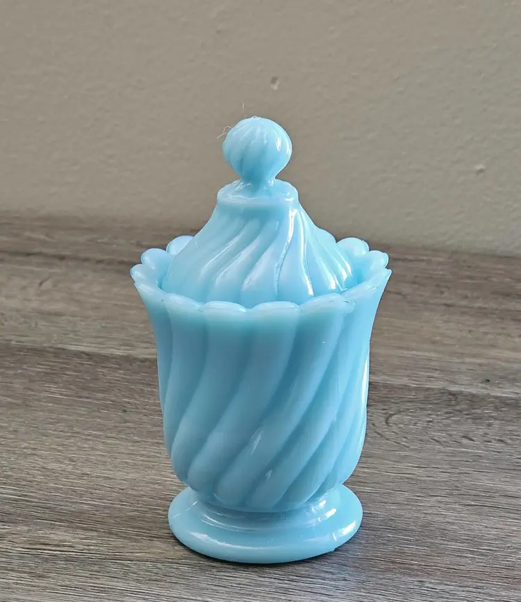 Vintage Blue Oplaline Lidded Mustard Jam Jar