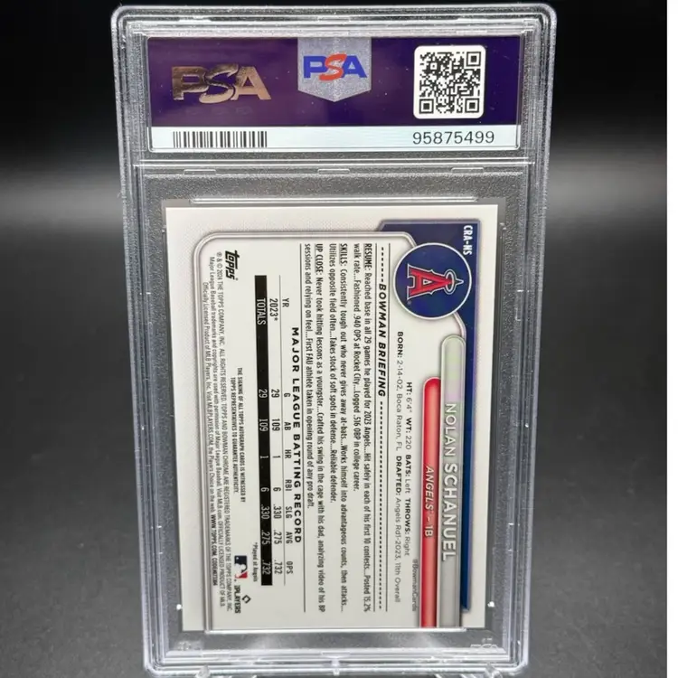 2024 Bowman Noah Schanuel Chrome Rookie Autograph PSA 10 - Los Angeles Angels