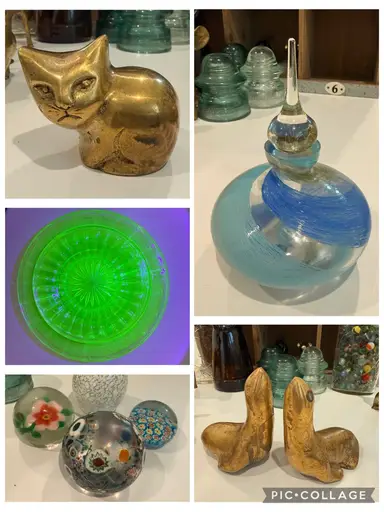 Brass And Glass! Paperweights, Glowy Glass, Perfumes, Brass Figurines And More!