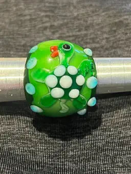 Vintage Green Turtle Art Bubble Glass Ring Size 6