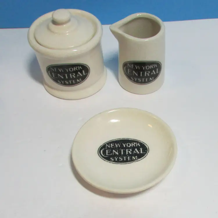 vintage New York Central railroad individual creamer sugar bowl lid tea bag holder souvenir set