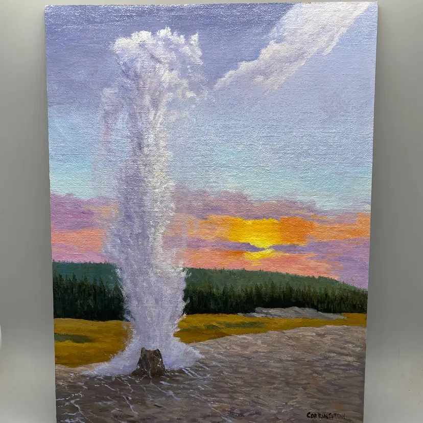 Unframed Original Oil Painting Geyser Yellowstone National Park 9x12