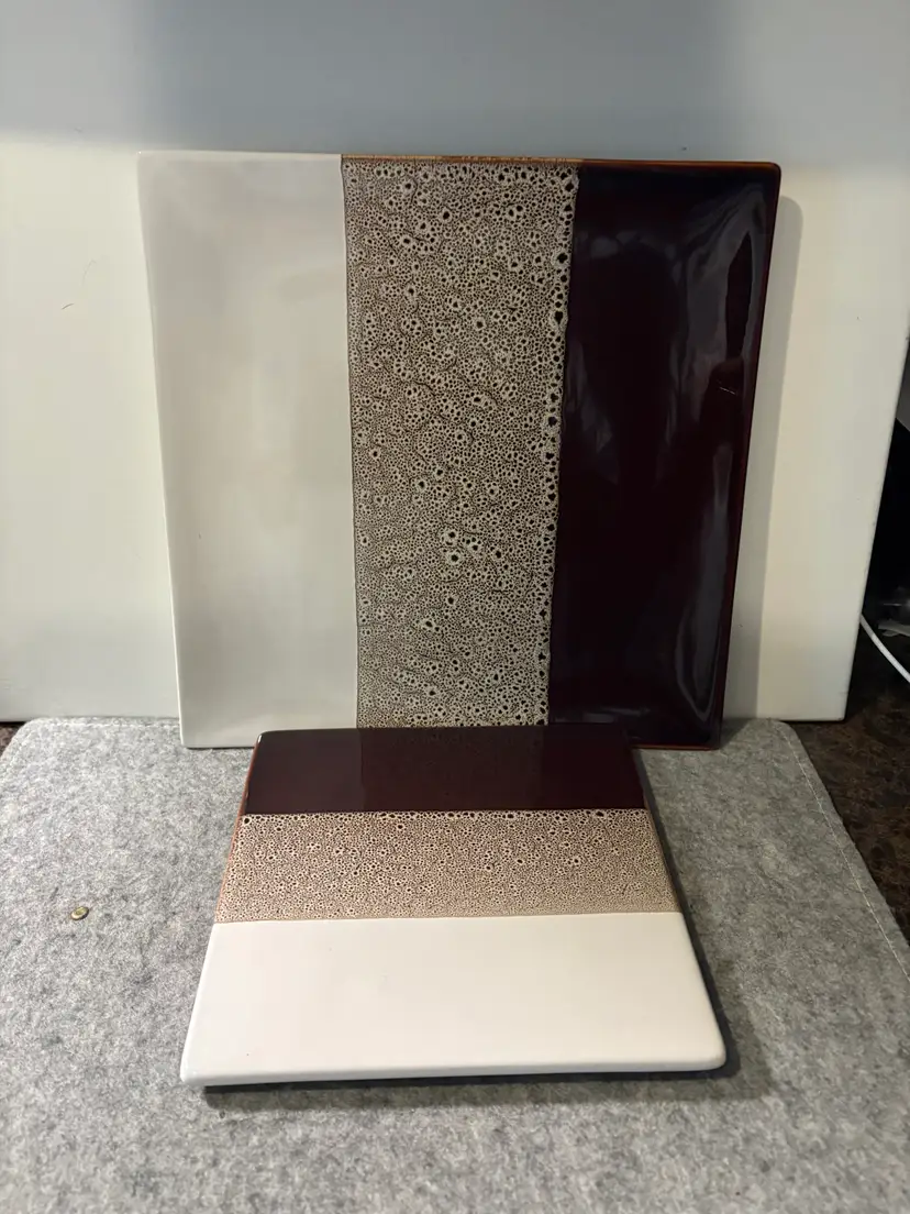 Pier 1 12x12" Tri Color Platter and 8 x 8" Trivet   # 2833