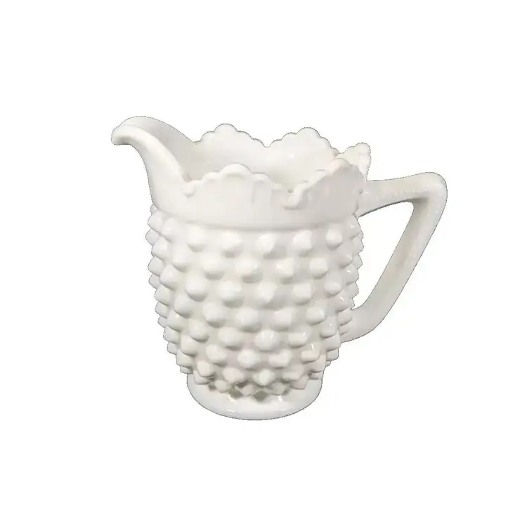 Vintage Fenton White Milk Glass Hobnail Creamer Scalloped Edge Pre-mark EUC