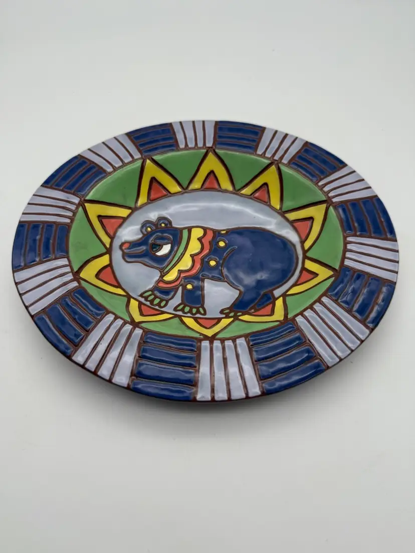 Stanier Pottery Carved Glazed Bear Oval Platter Plate Bowl