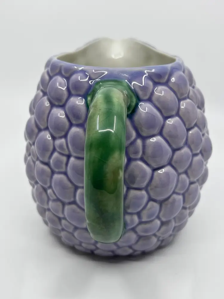 Vintage Bordello Pinheiro Grape Pattern Green Leaves & Handle Pitcher Portugal