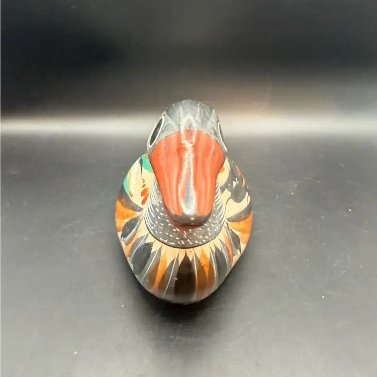 Tonala Hand-Painted Pottery Duck Signed Mexico V. Silva