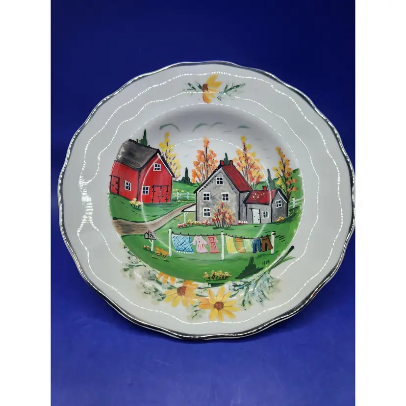 Janolina Polish Handpainted Bowl Plate - Farm Scene
