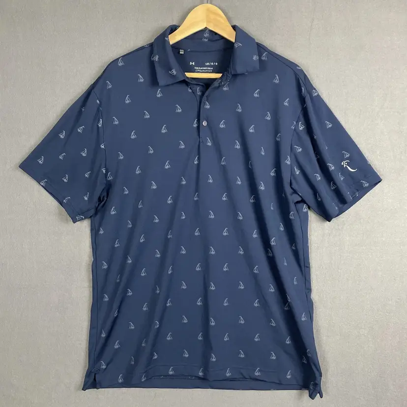 UNDER ARMOUR The Playoff Polo Mens Large Blue Golf Performance Stretch Sail M-0623