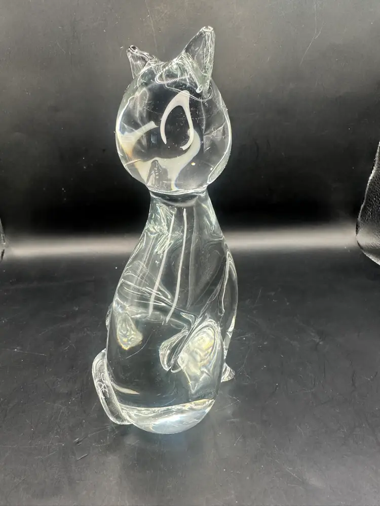 ART GLASS Siamese Cat SITTING SCULPTURE Signed SA 7 1/4”