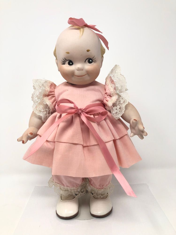 Pretty in Pink Porcelain Cupie Doll Signed Ruth Freeman 1988