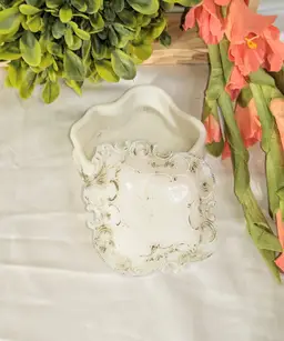 Antique Victorian Milk Glass Trinket Box W/Original Paint