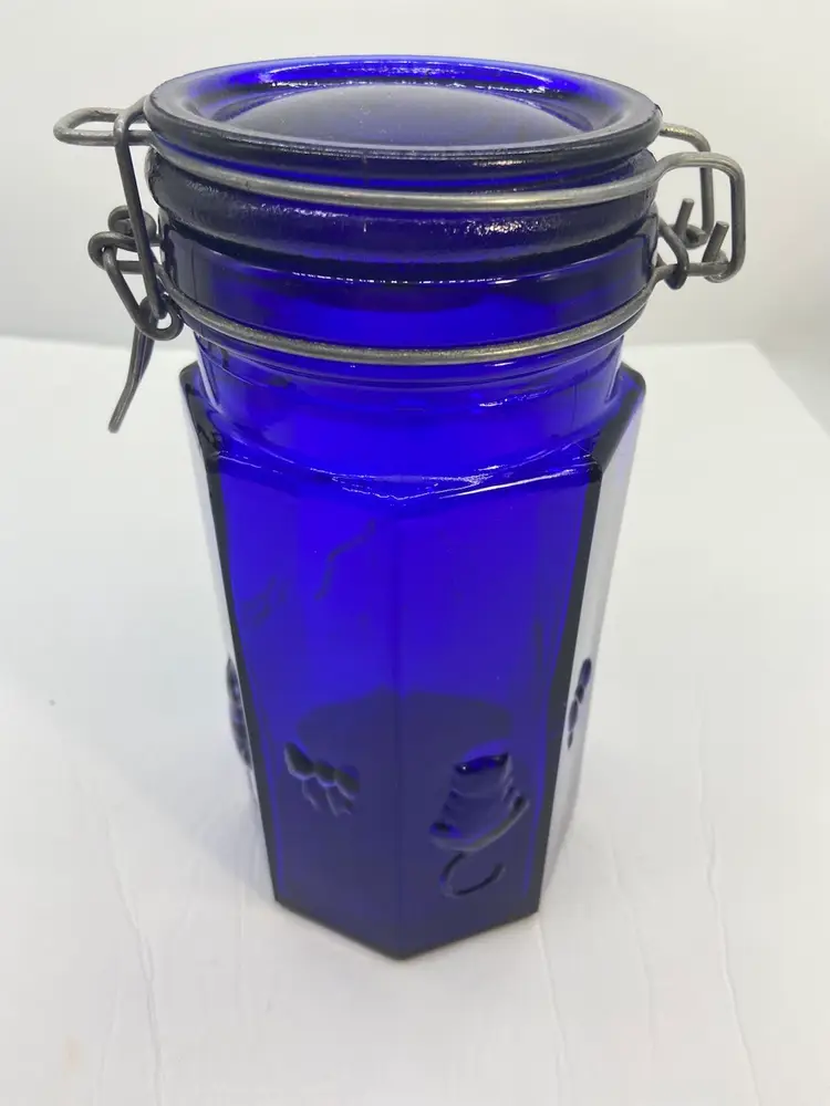 #36 GG Beautiful Cat N Bow Pattern cobalt blue canister