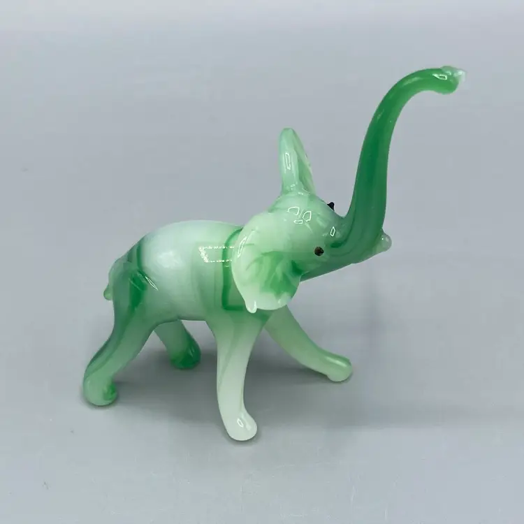 Vintage Miniature Blown Glass Green Elephant Figurine
