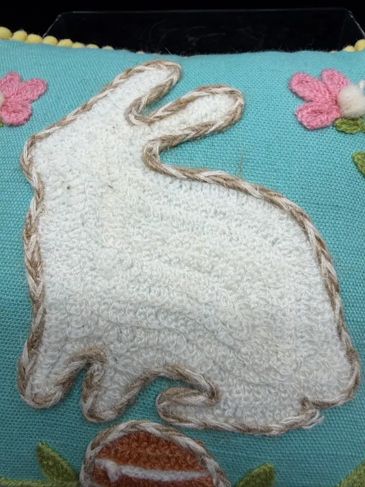 Vintage Small Decorative Easter Needlepoint Accent Pillow Bunny And Florals