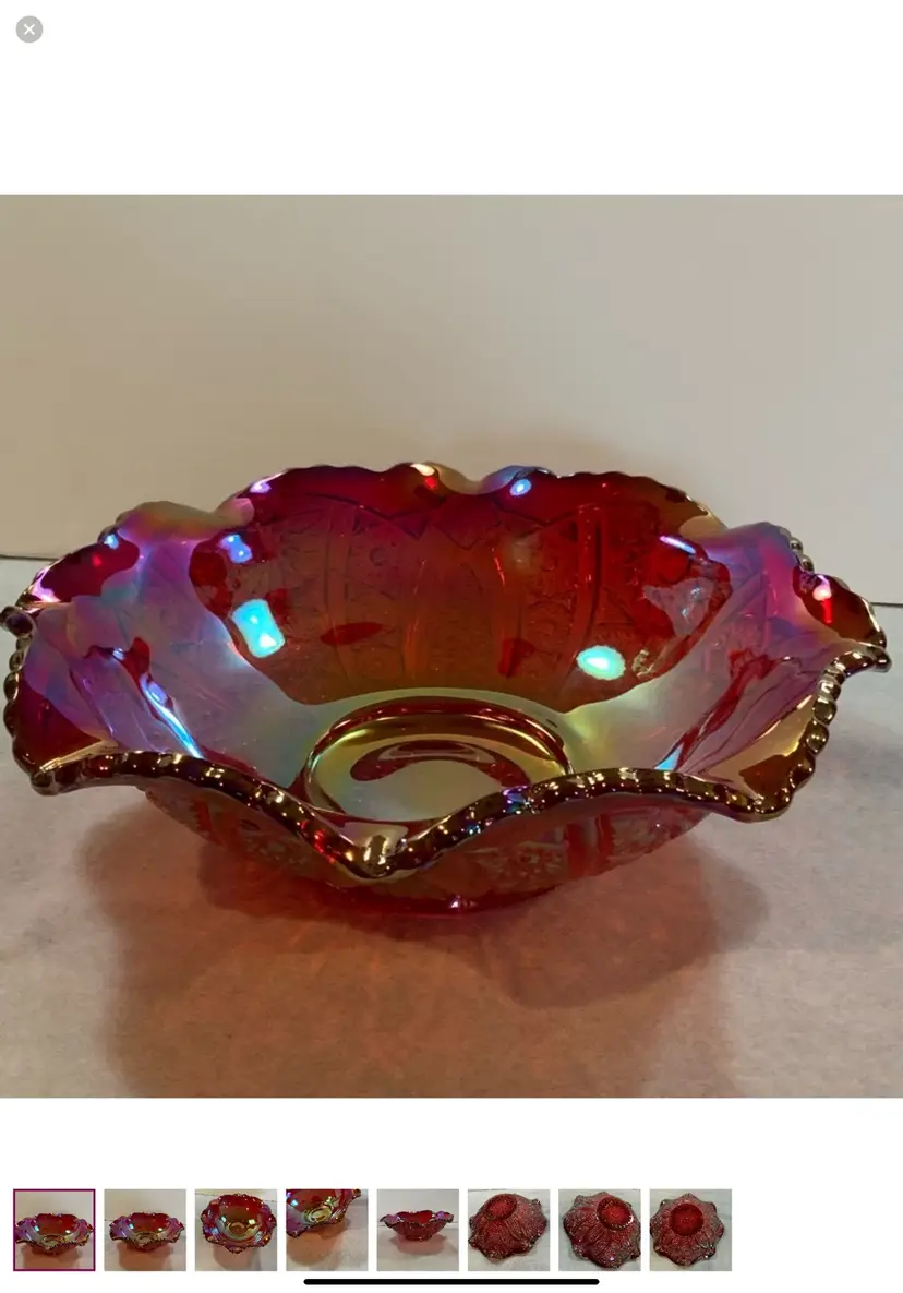 Imperial Carnival Iridescent Red Bowl Flared Vintage Glass