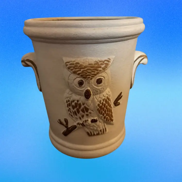 Large Ceramic (I Think) Owl Planter Marked Made In The Usa On Bottom