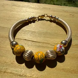 Cloisonné & 14K Gold Filled 14/20 Beaded Bracelet 2.5”