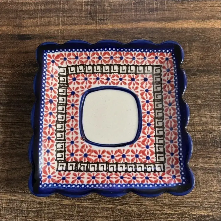 Blue Rose Polish Pottery Floral Butterfly Saucer