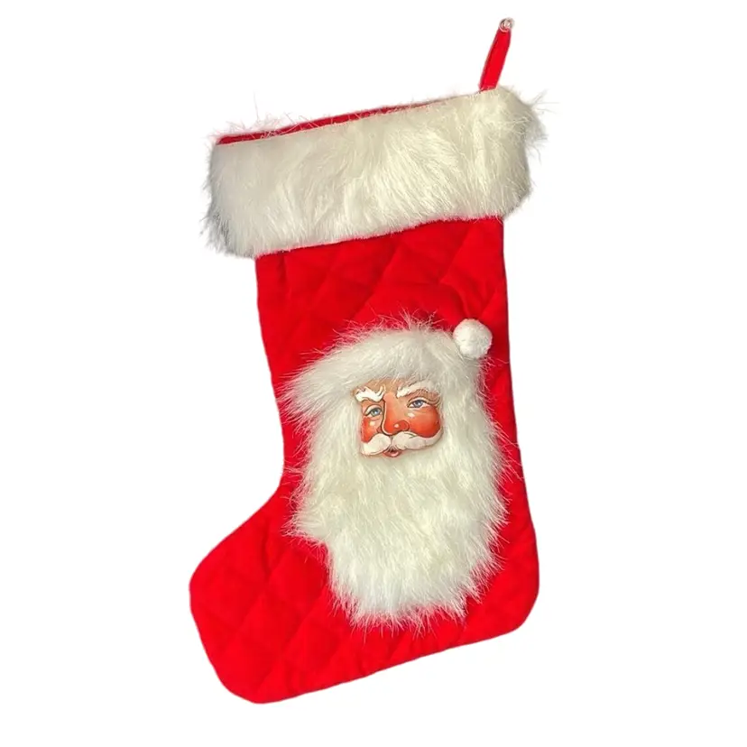 Quilted 15" Red Christmas Stocking Santa Claus Holiday Home Decor