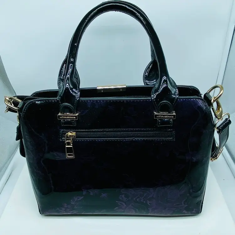 #1451 Victoria Beckham Purple Patent Floral Purse UK