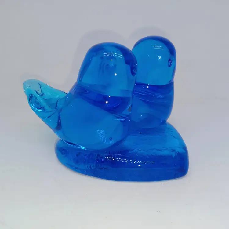 Vintage Double Blue Bird of Happiness Heart Shaped Base Signed Leo Ward 1993