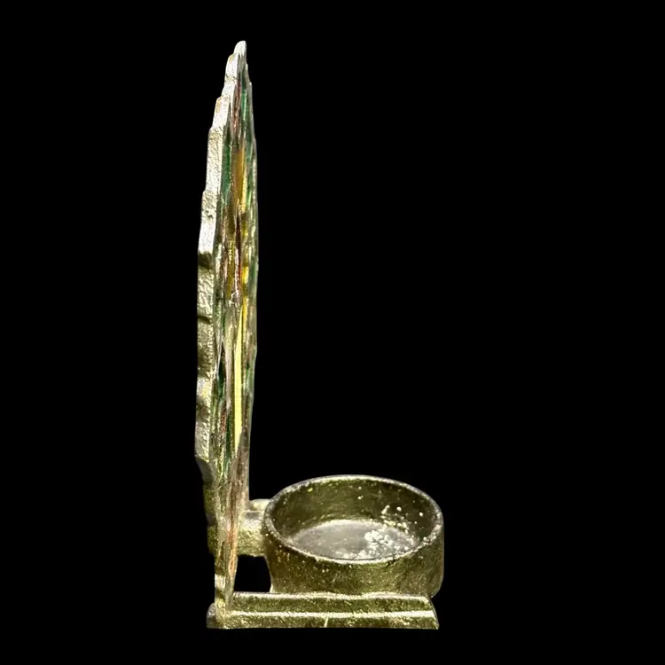 Vintage Stained Glass Cast Iron Candle Holder Christmas Candle Wreath