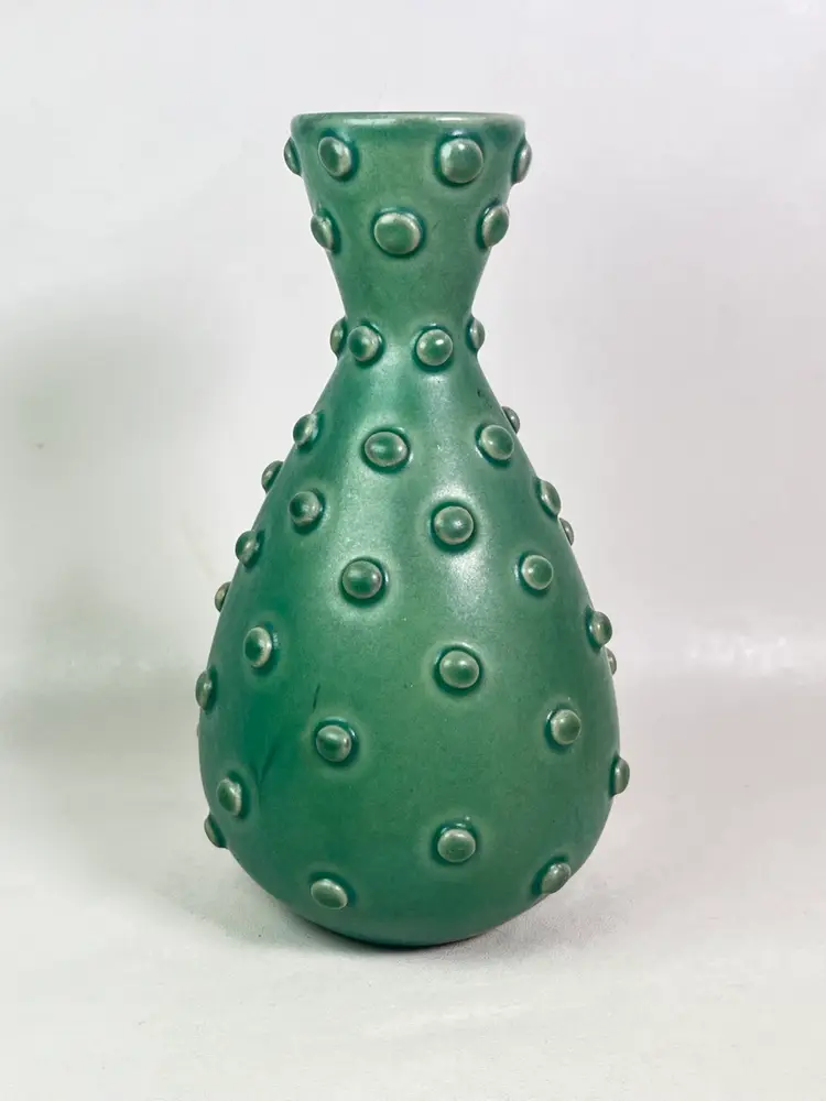Jonathan Adler mid-century modern MCM Bud Vase Green Dot dots Hobnail 6” Tall