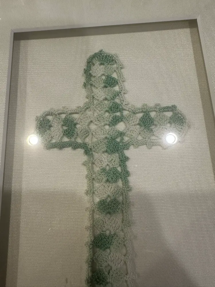 Crocheted Cross, Needle, Work, Art, Professionally Framed