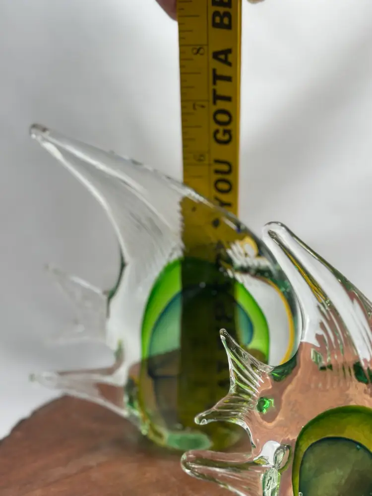 Art Glass Sommerso Angel Fish Paperweights Shades Of Green Set Of 2