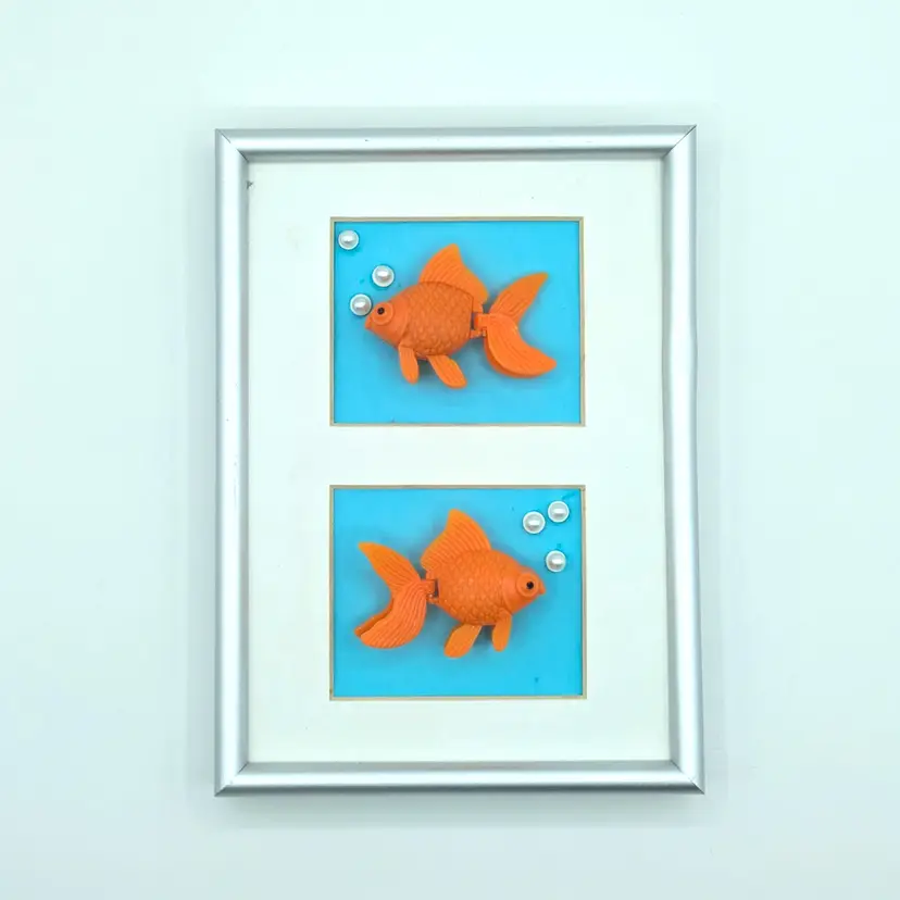 Quirky Goldfish Pair 3D Framed Wall Desktop Art