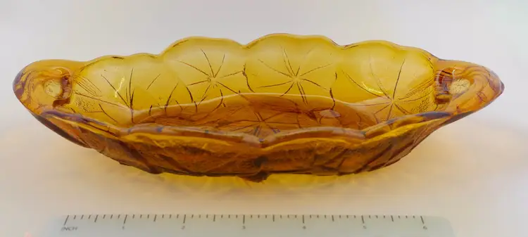 Indiana Glass Amber Oval Lily Pons Sunflower Relish/Nut Dish
