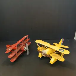Christmas in July!  Vintage Metal Toy Airplanes - 1 bi-plane, 1 tri-plane