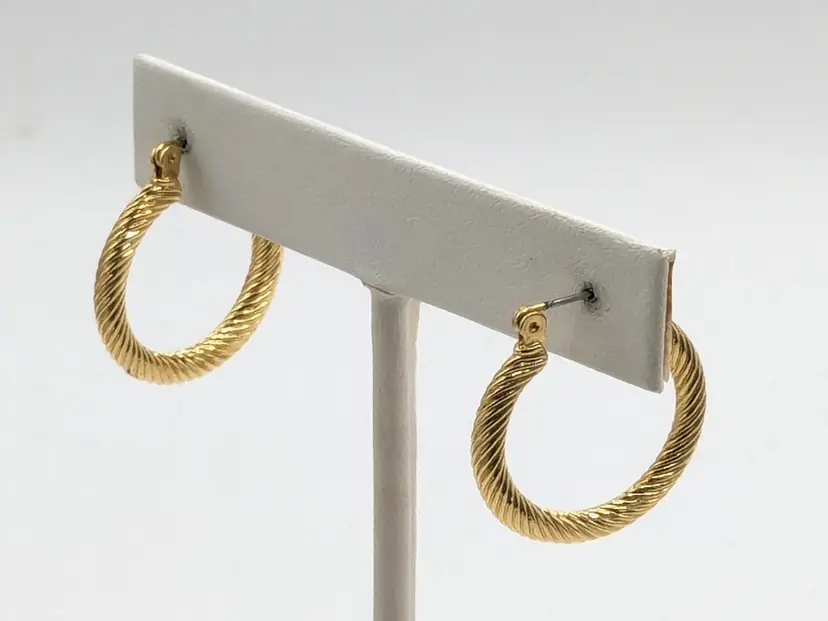 Twisted Rope Yellow Gold Plated Hoop Pierced Earrings