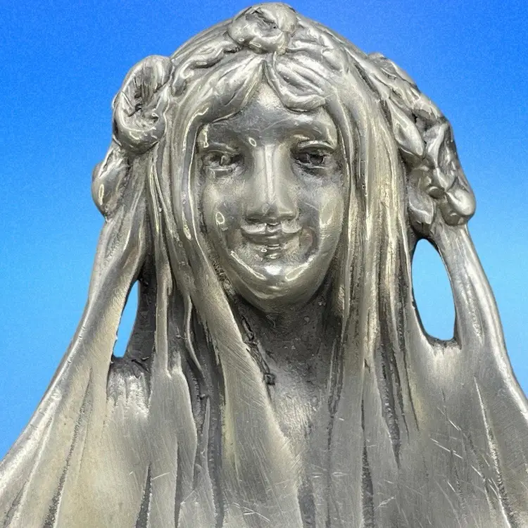 Elias Fine Pewter Lady Ring Trinket Dish Art Nouveau Jewelry Holder Vintage