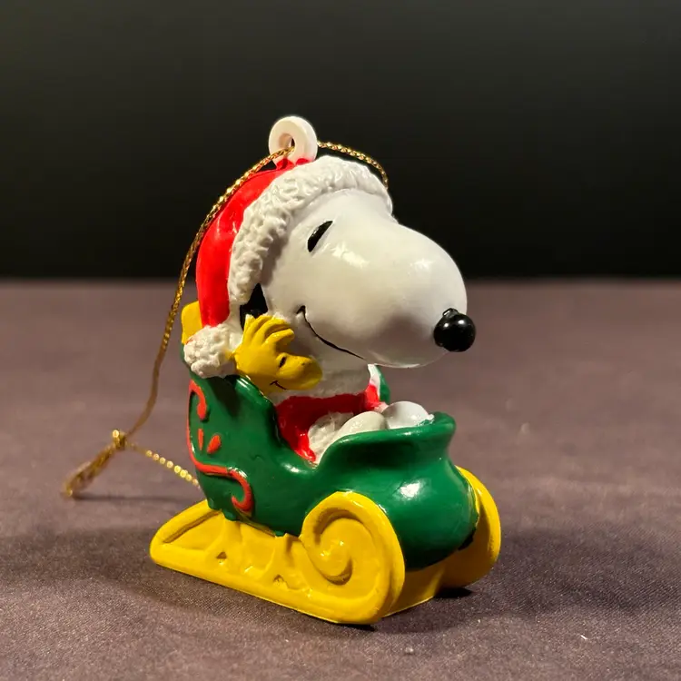 Snoopy and Woodstock on Sleigh PVC Ornament