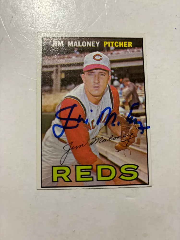 Jim Maloney - 1967 Topps #80 Signed Cincinnati Reds