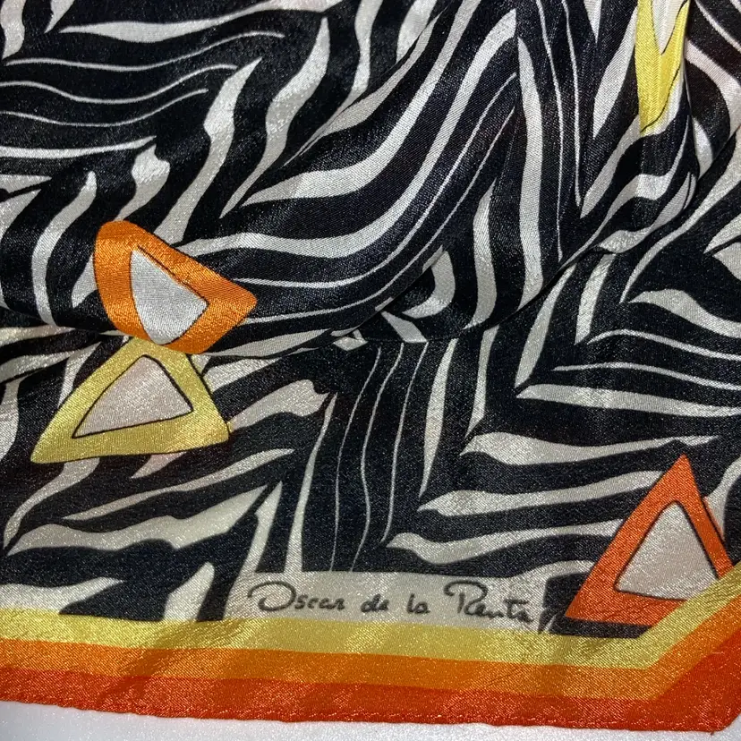 Vintage Oscar de la Renta Scarf With  Black and White Zebra Stripe And Geometric Triangles! 80” Long!