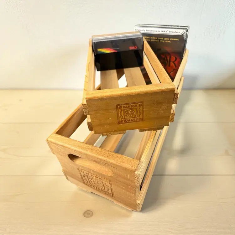 Set of 2 Napa Valley Wooden Media Crates DVD & Cassette Storage Boxes