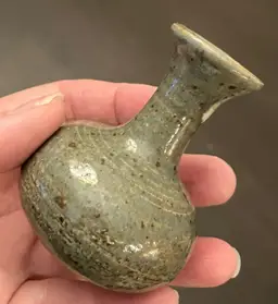 Studio Pottery Small Bud Vase Green Speckled Glaze Signed