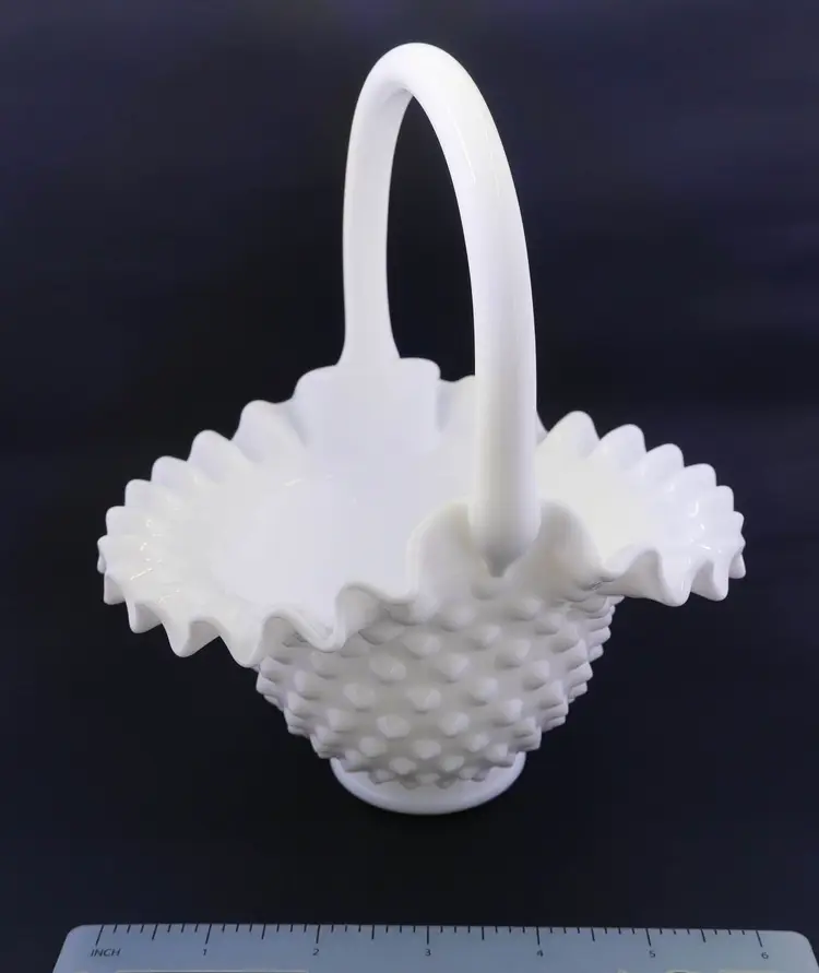 Fenton Hobnail Milk Glass Basket
