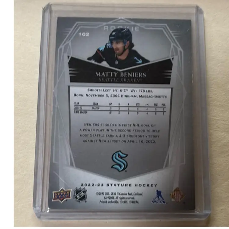 2022-23 Upper Deck Stature - Rookies #102 Matty Beniers 03/65 - Seattle Kraken
