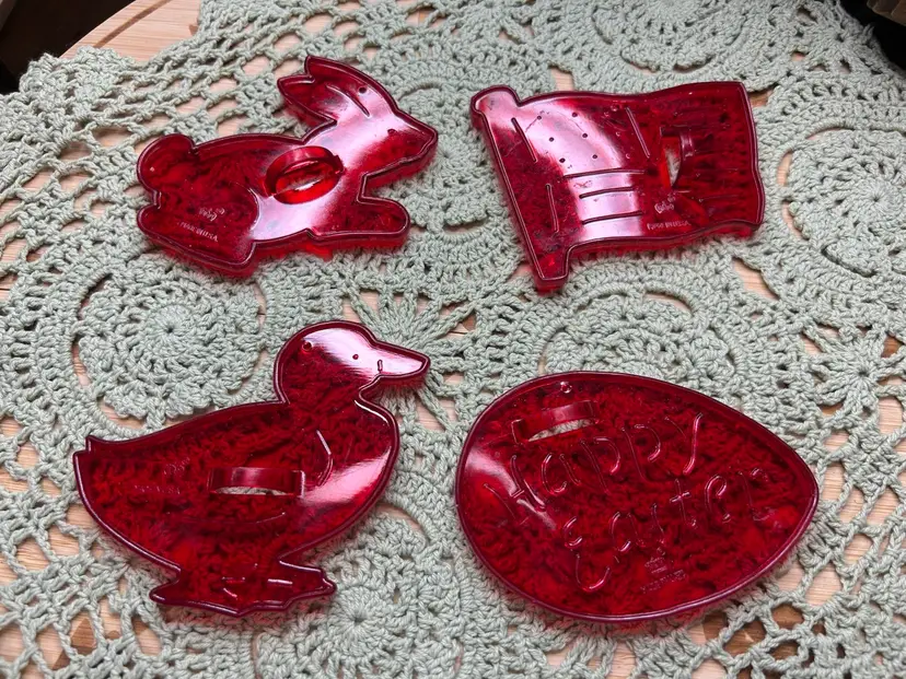 **Vintage HRM Red Plastic Cookie Cutters-Easter Theme And A Flag