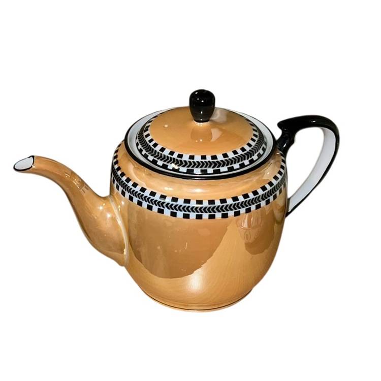Antique Noritake Lustreware Teapot Black & White Checkerboard Design 5.5” Tall