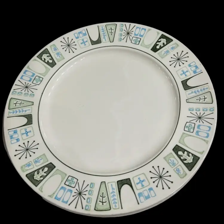 4 Taylor Smith & Taylor Atomic Starburst Taylorstone Cathay Oven Proof 10.5" Dinner Plates USA
