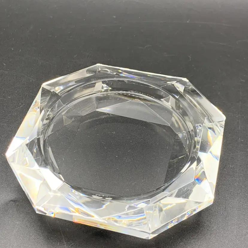 #3 - Vintage Heavy Faceted Crystal Clear Collectible Dish Mid Century
